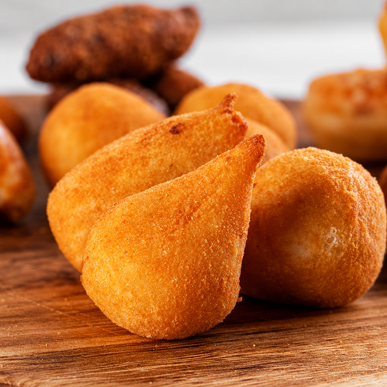 Tábua de mini salgados fritos dourados e crocantes da Salgaderia Premium